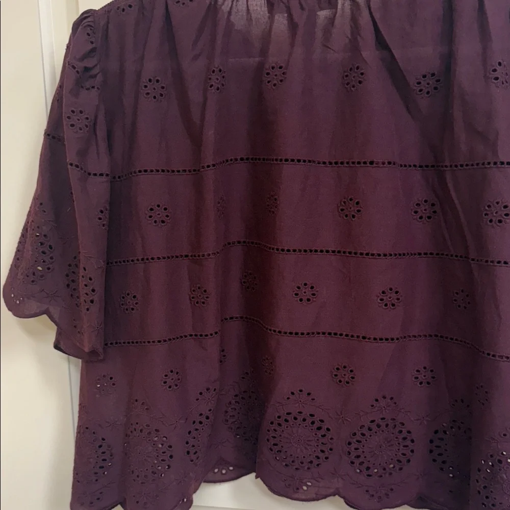 Caroline Constas Burgundy Eyelet Blouse - Picture 12 of 15
